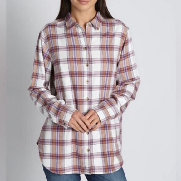 JACHS Girlfriend Plaid Cozy Flannel Pocketed Button Down Shirt Womens - Picture 9 of 10